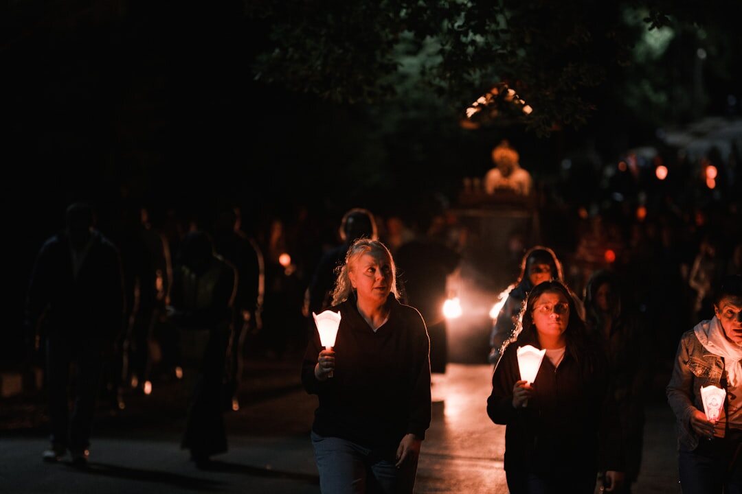 candlelight vigil at night